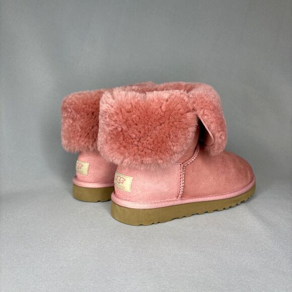 Women's 7 UGG Boots Bailey Button Fold Over Pink Rose Suede Festival Malibu Boho - Picture 5 of 16